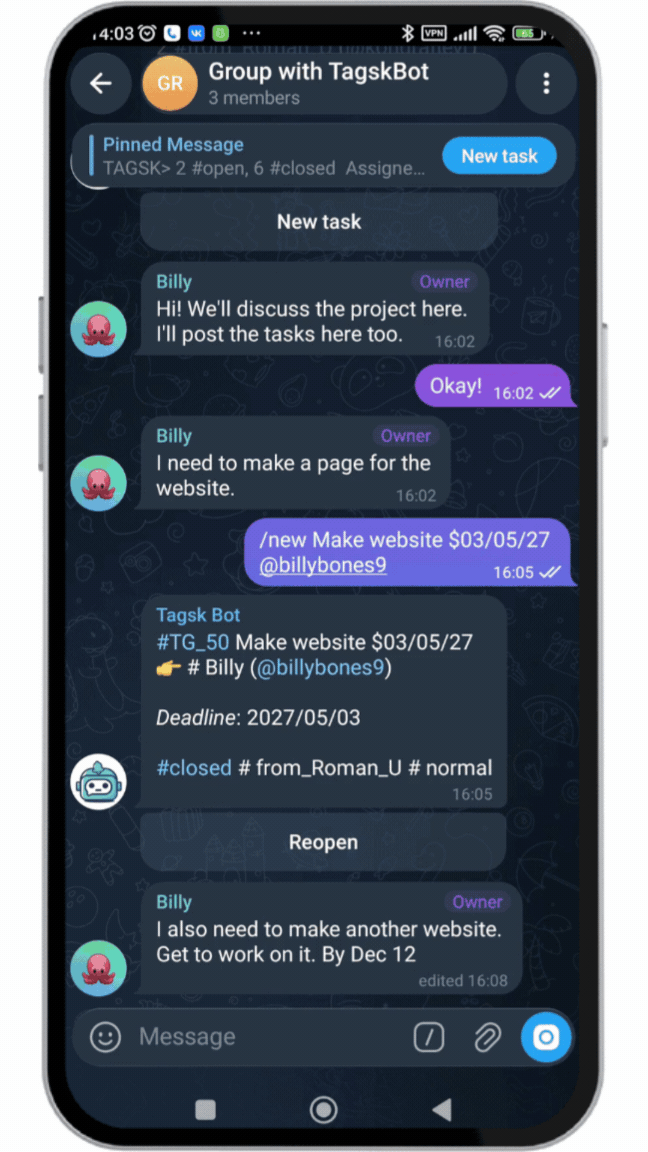 Creating a task in TagskBot with CLI command